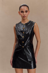 Coralia Faux Leather Sleeveless Vest - Black